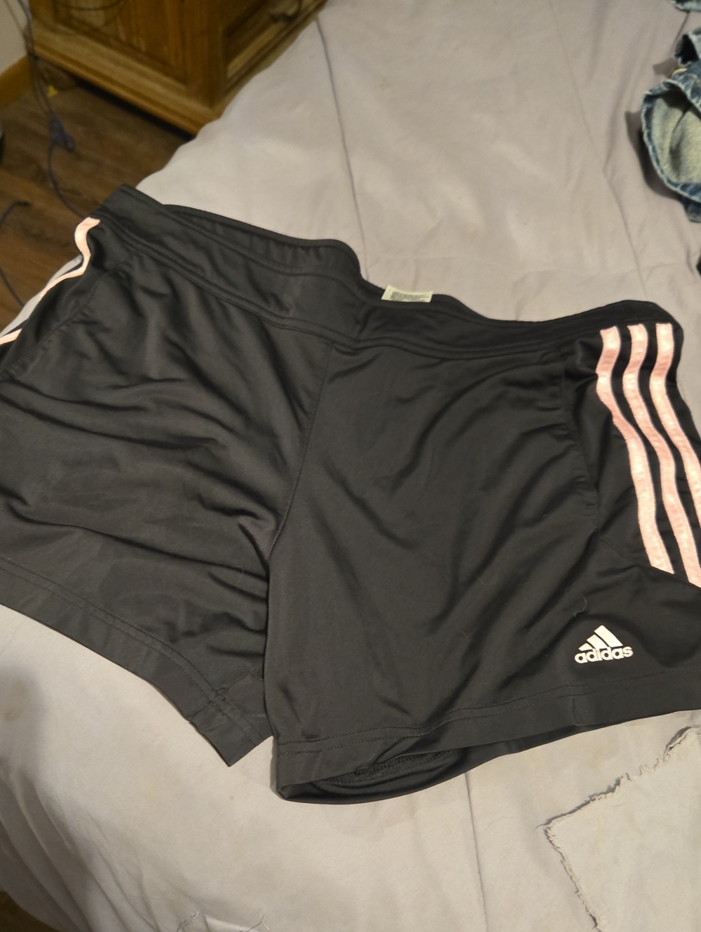 adidas Black Athletic Shorts with Light Pink Stripes